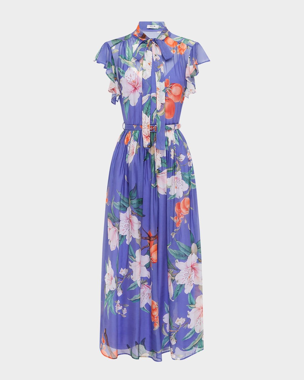 grace pleated flutter-sleeve midi dress