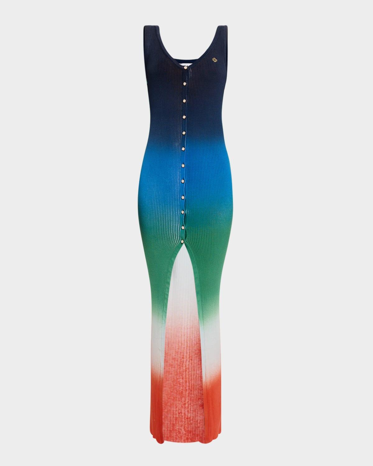 gradient rib button-front maxi dress
