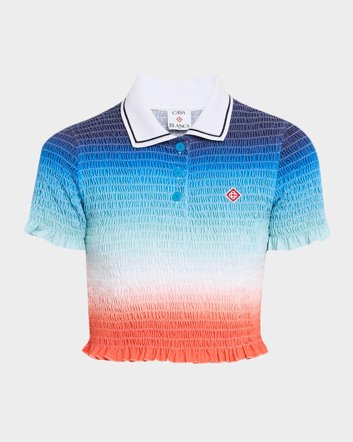 gradient shirred crop polo top