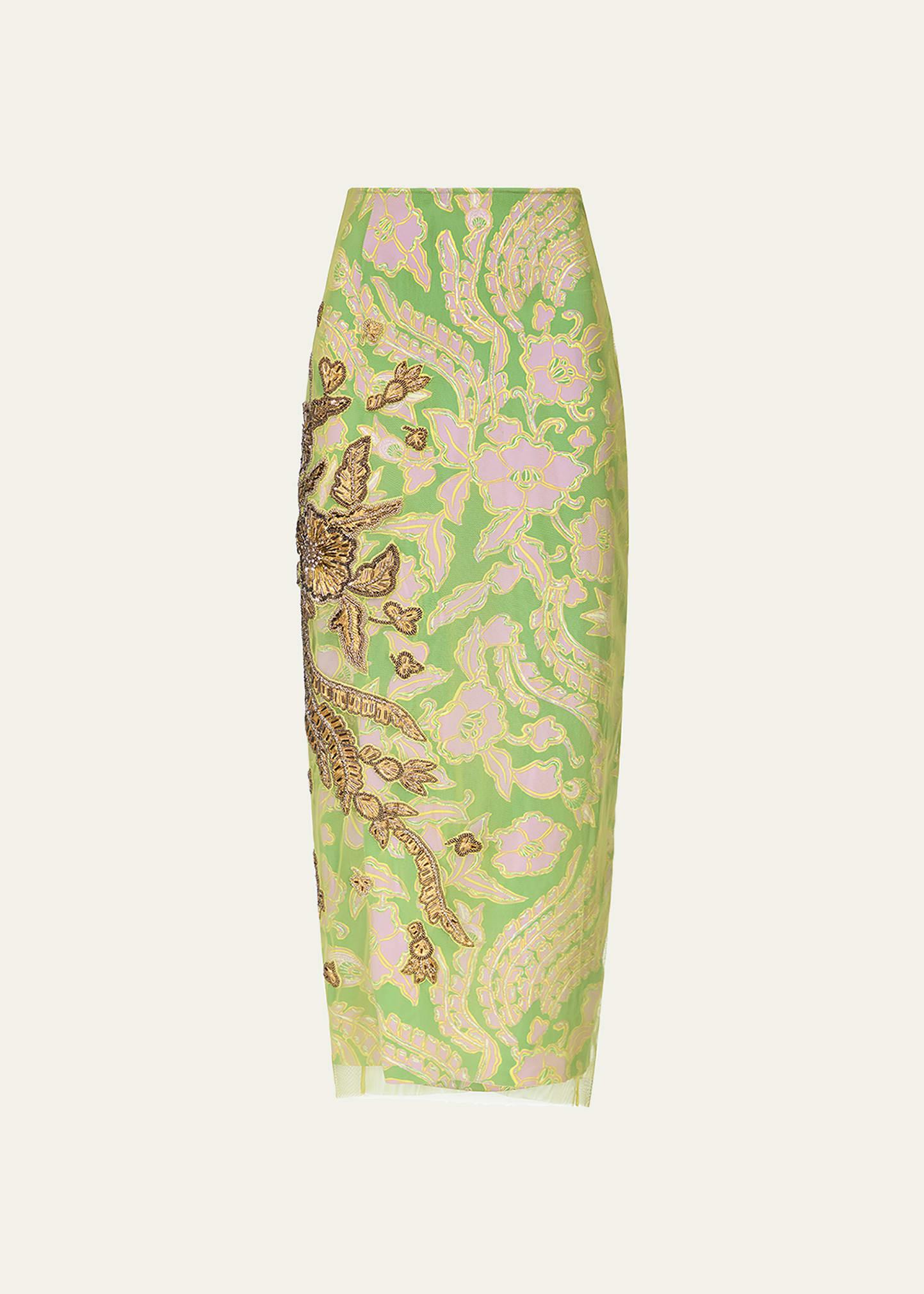 gramercy beaded floral-print maxi skirt