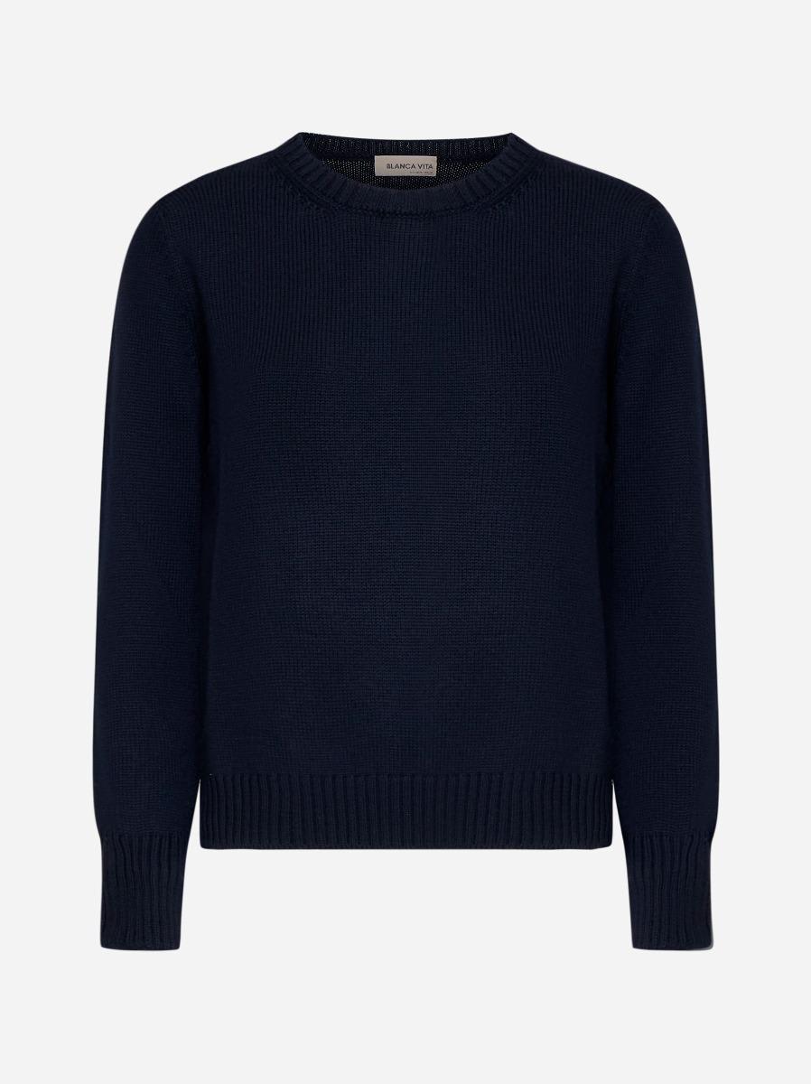 gran sasso blue virgin wool crewneck sweater