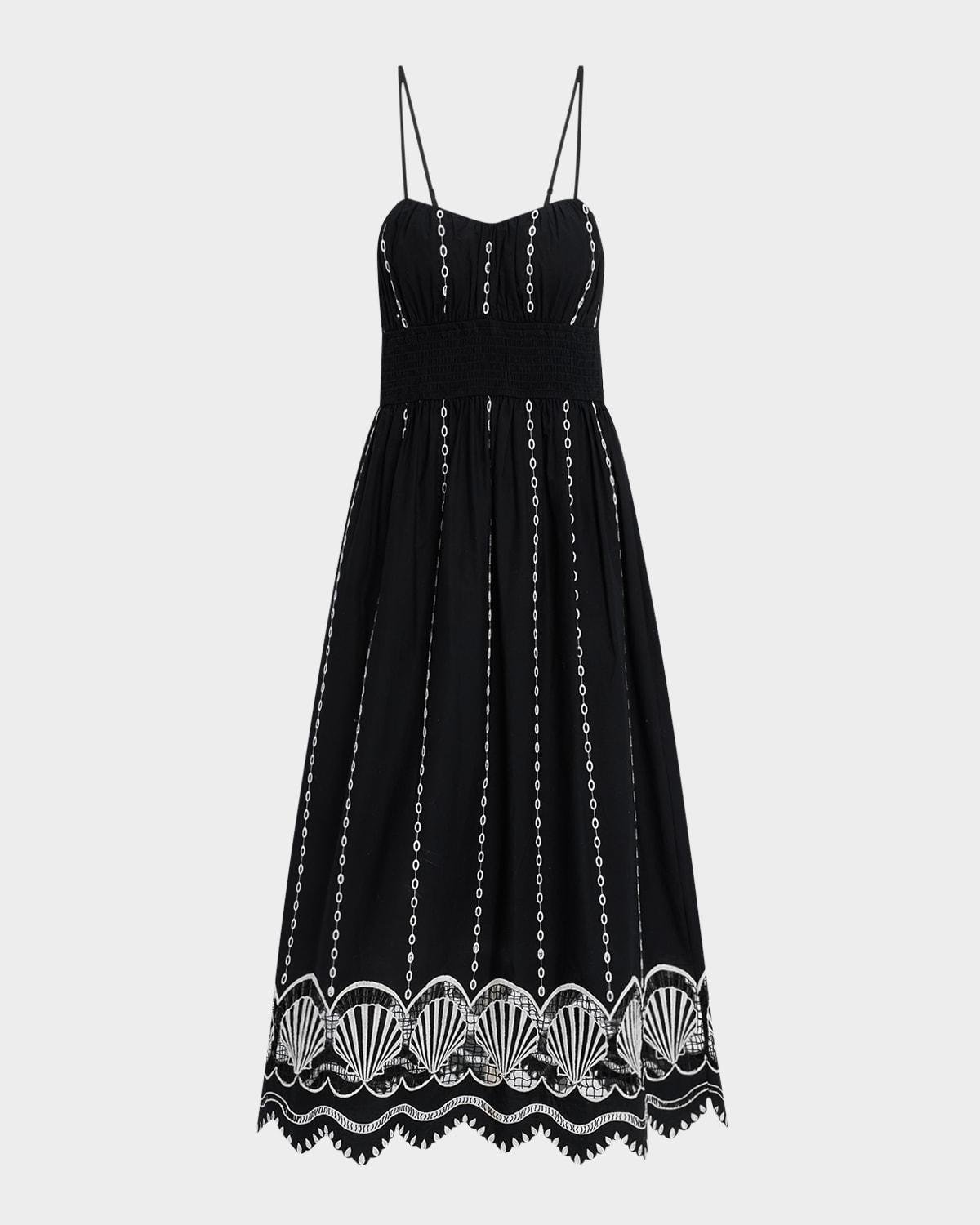granada seashell embroidered midi dress