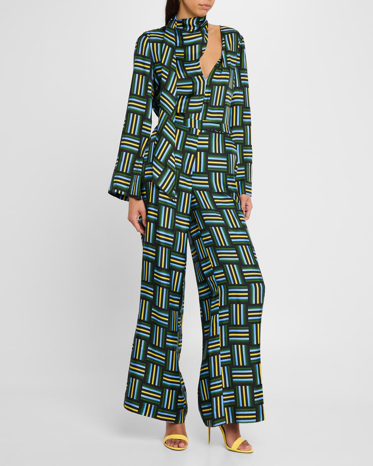 graphic drapes i geometric-print twill pants