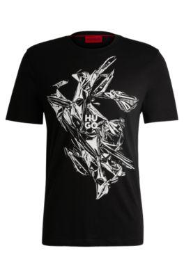 graphic-print t-shirt in cotton jersey with stacked logo- black men's t-shirts
