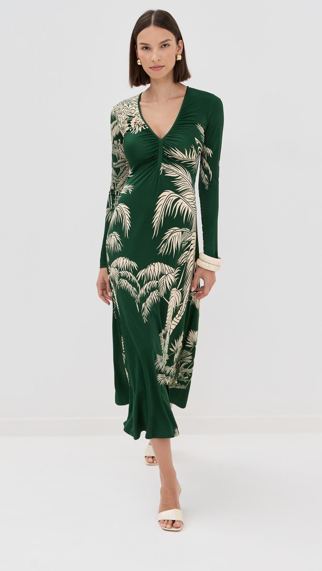 green alma bordada midi dress