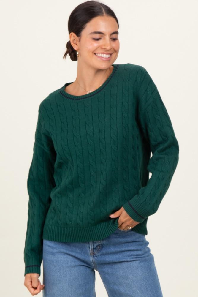 green chunky cable knit sweater