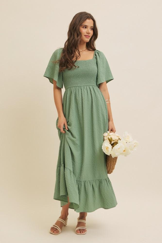 green convertible stretchy smocked maxi dress