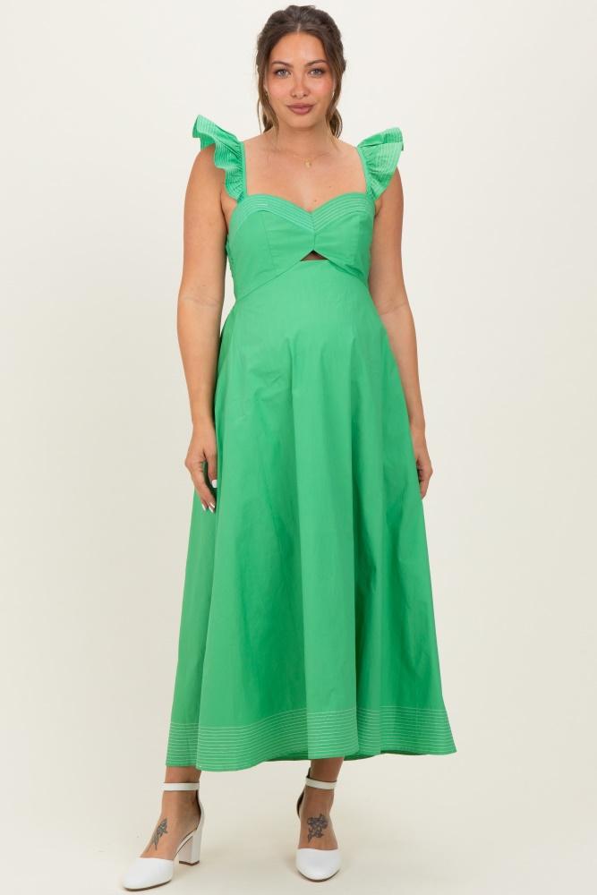 green cutout seam detail maternity midi dress