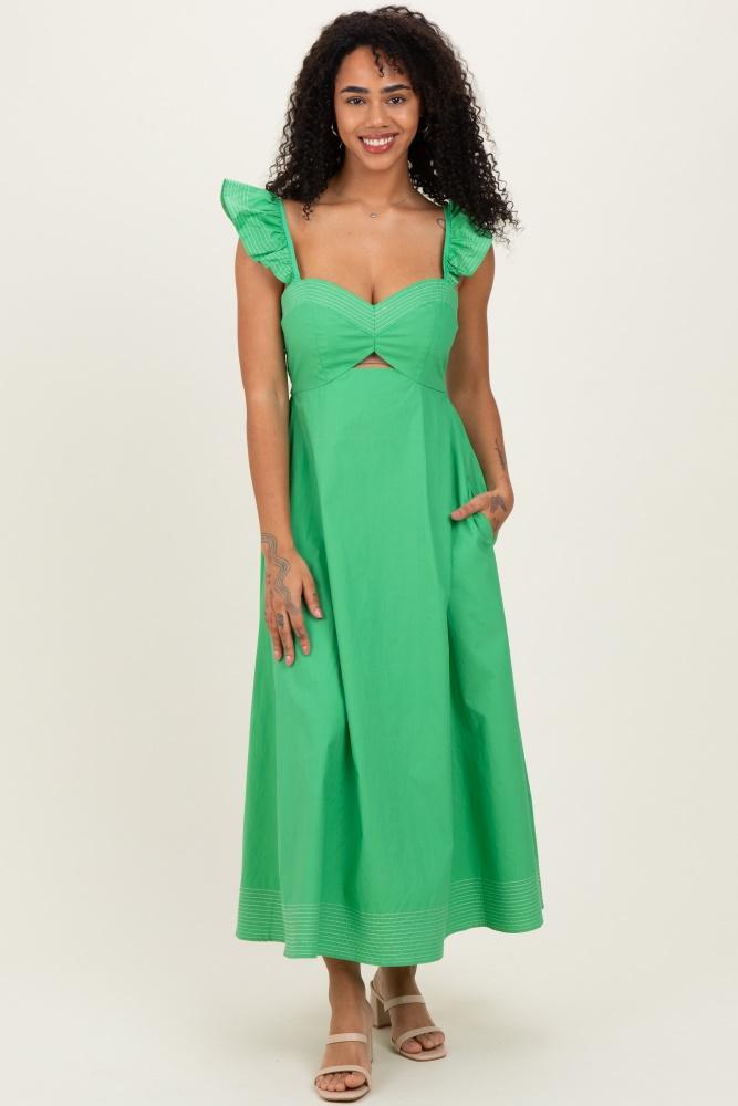 green cutout seam detail midi dress