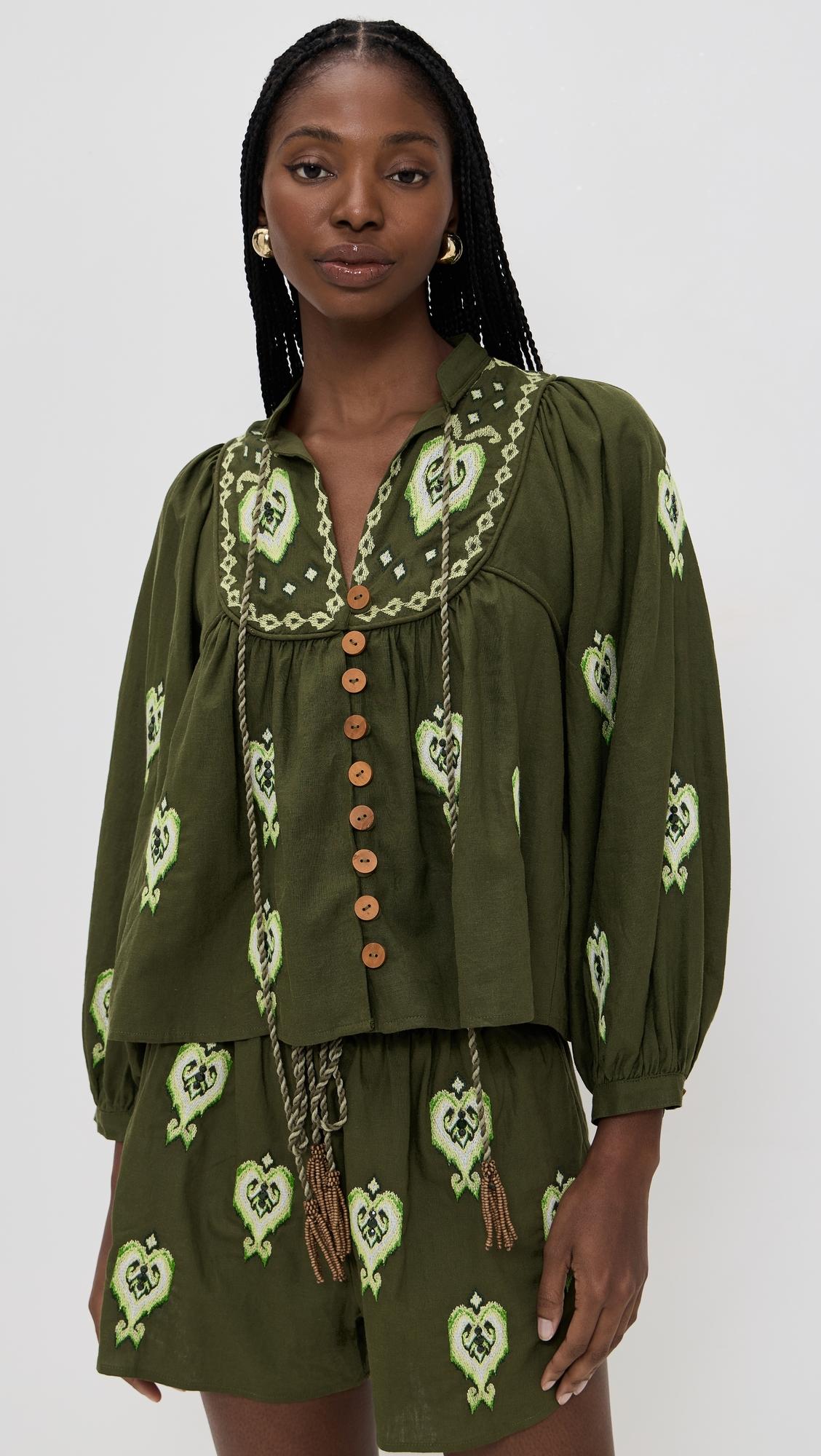 green embroidered blouse