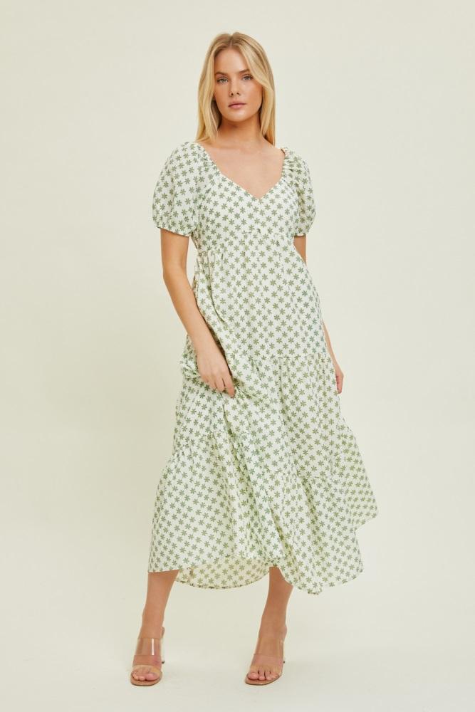 green floral tiered maxi dress