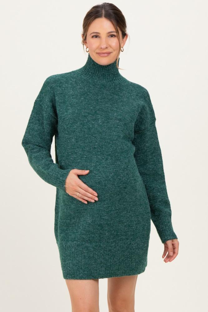 green high neck sweater maternity mini dress