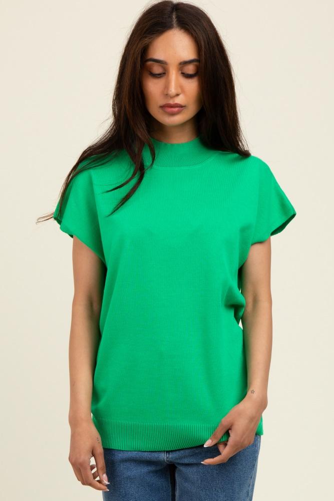 green mock neck knit top