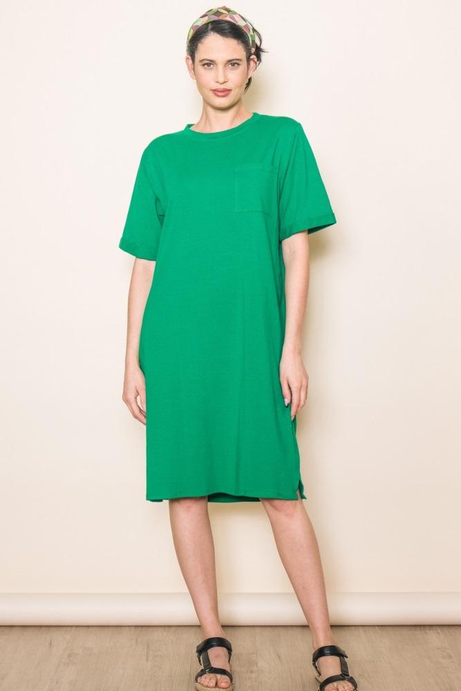 green oversized round neck t-shirt dress