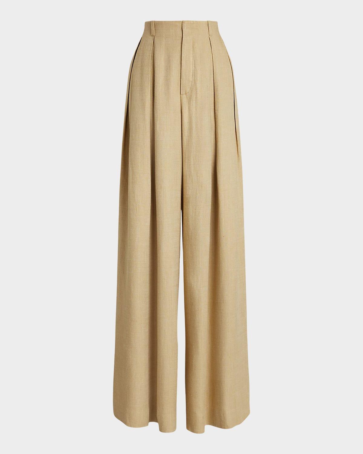 greer silk-linen twill pleated pants