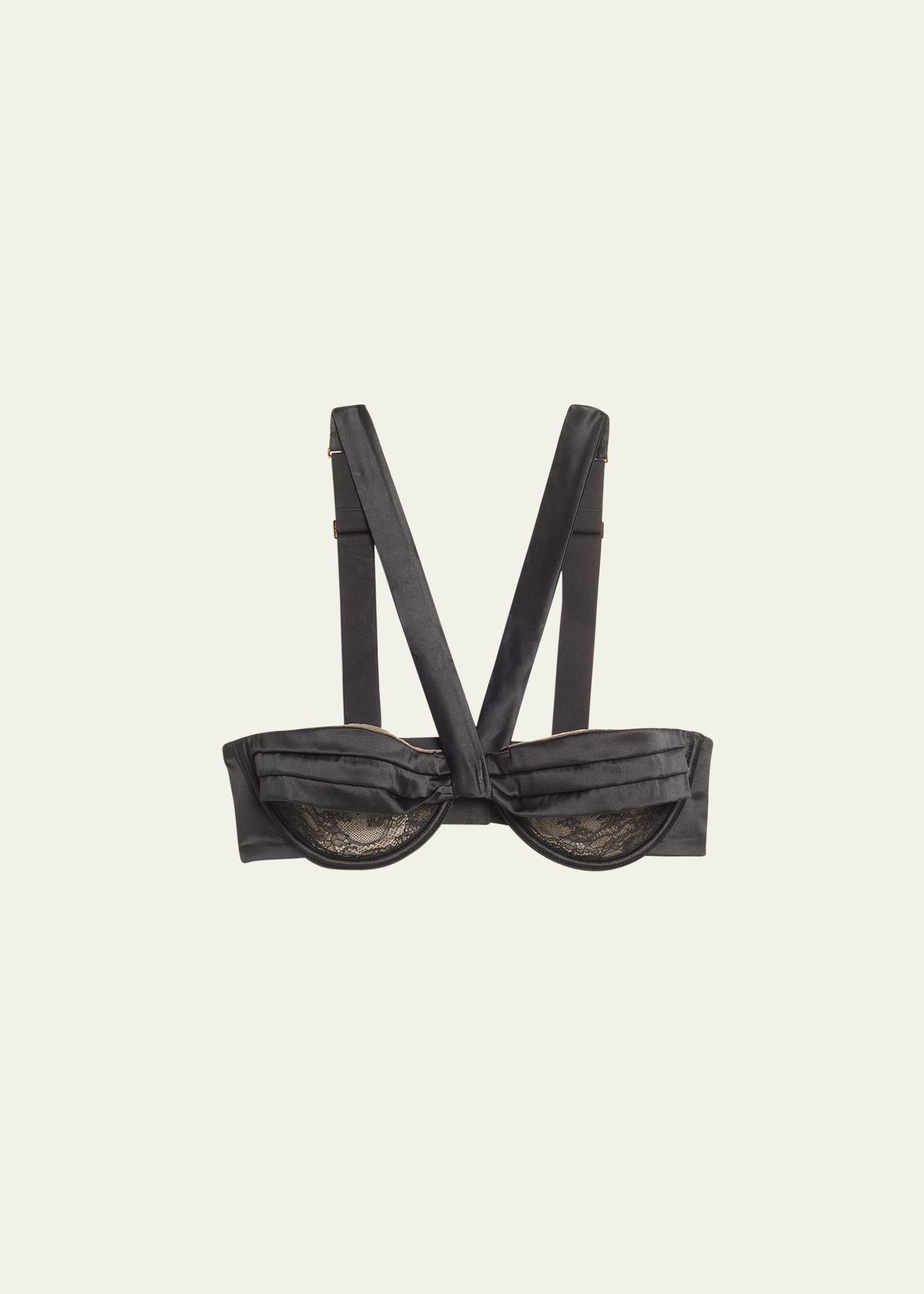 grenelle lace & pleated satin bustier bra