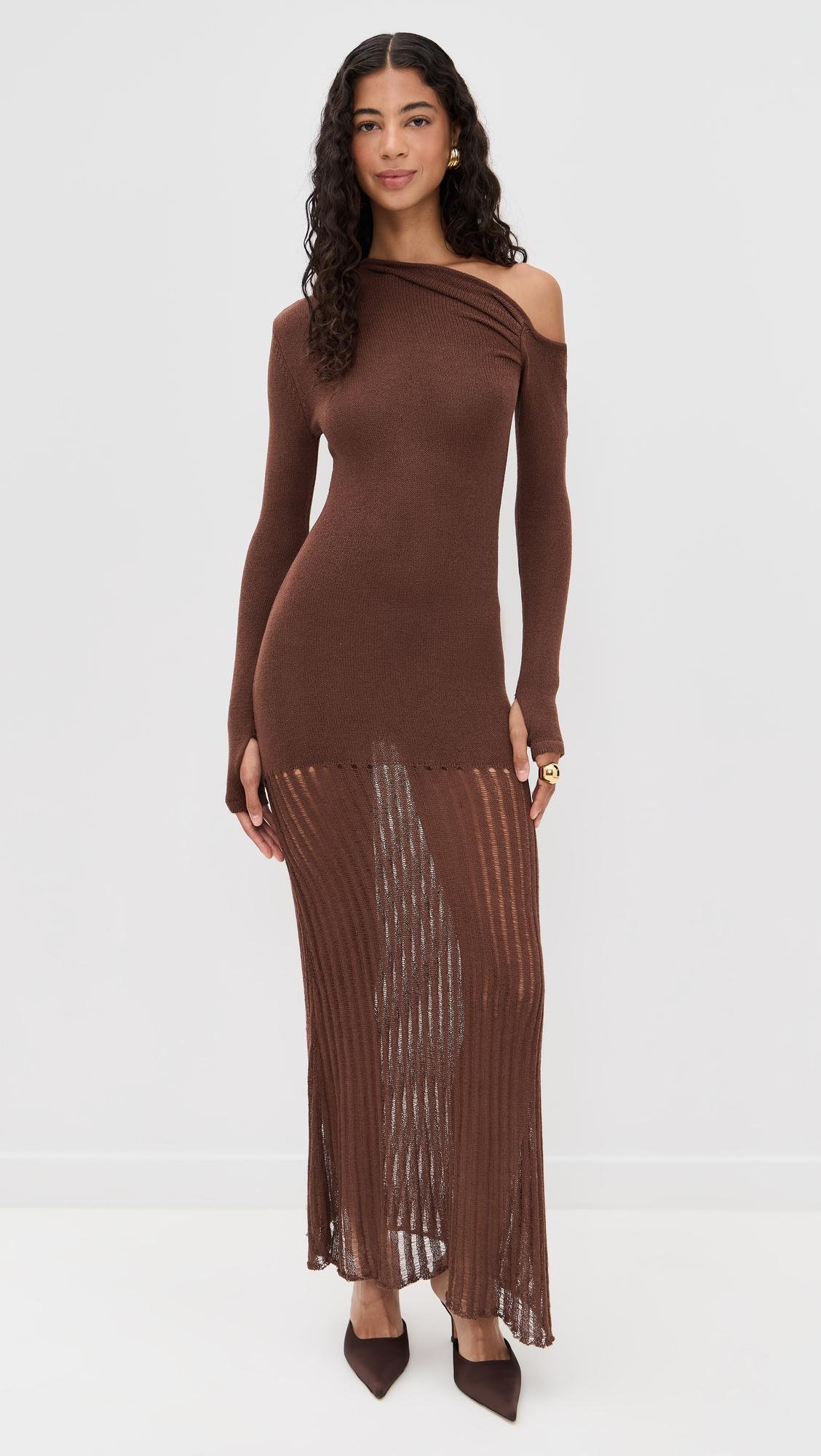 greta one shoulder knit maxi dress
