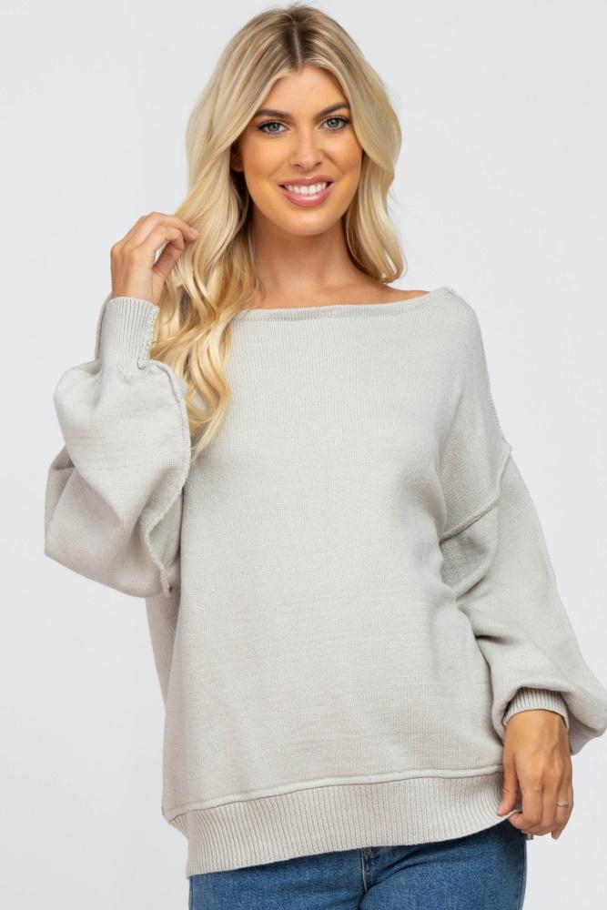 grey boat neck bubble sleeve sweater