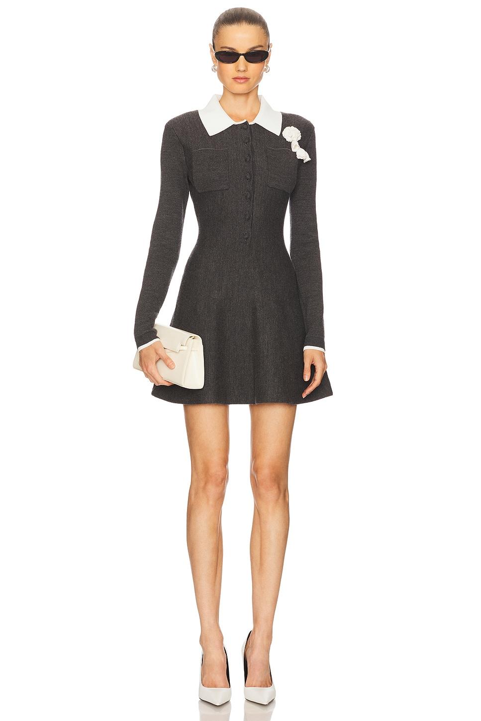 grey crochet flower collared knit mini dress