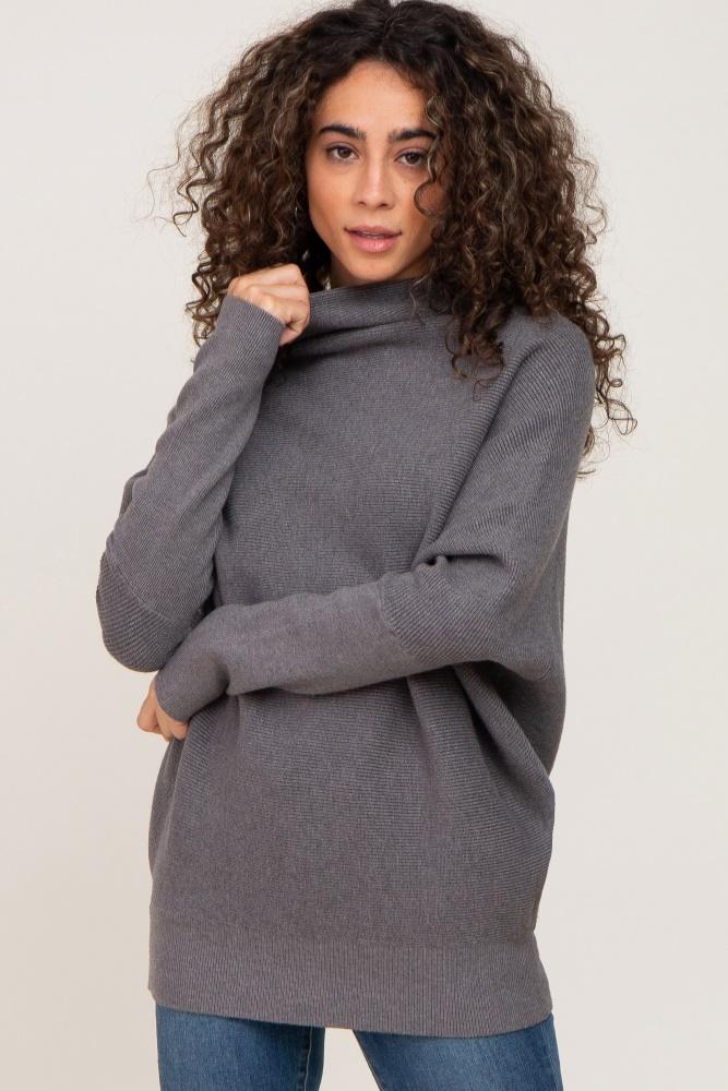 grey funnel neck dolman sleeve sweater