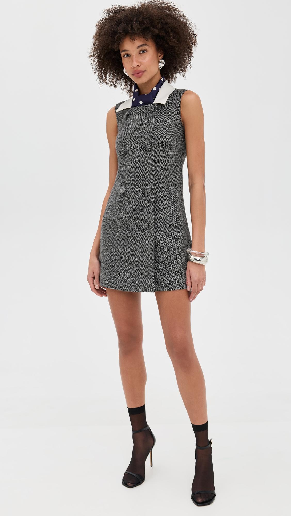 grey herringbone scarf detail mini dress