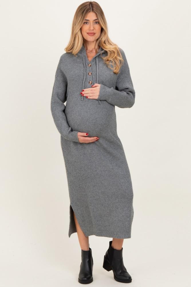 grey hooded sweater maternity midi dress
