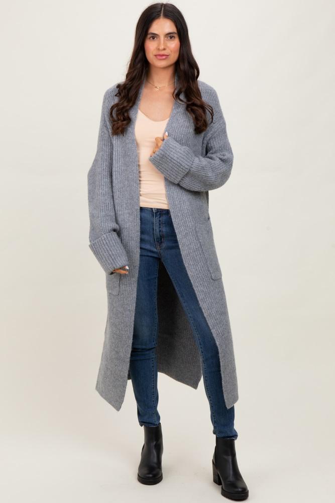 grey ribbed chunky knit long oversized cardigan