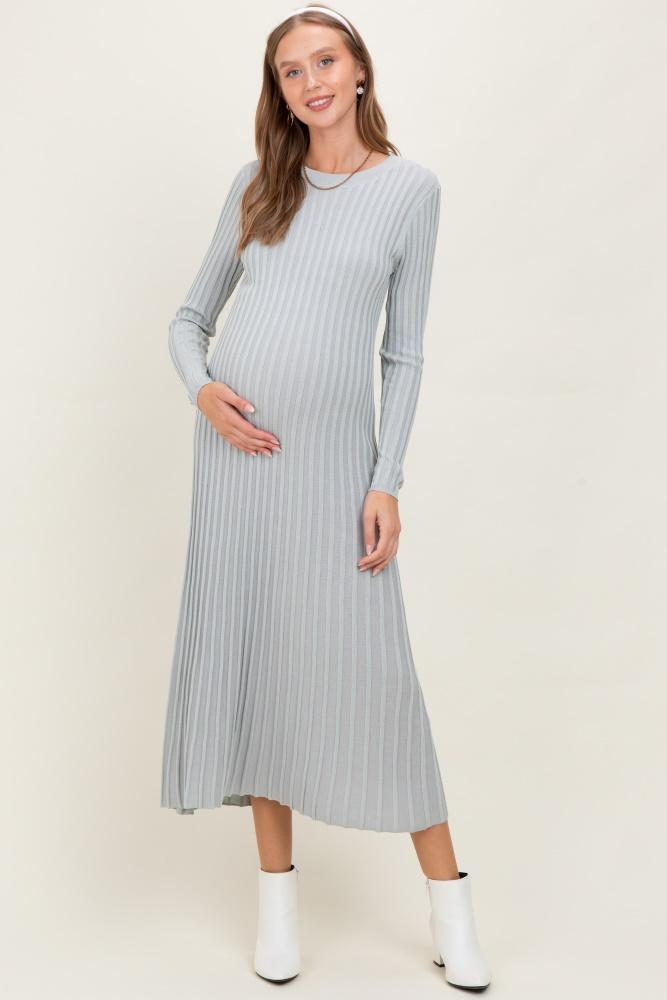 grey ribbed long sleeve maternity sweater midi dress