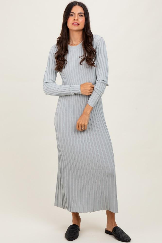 grey ribbed long sleeve sweater midi dress