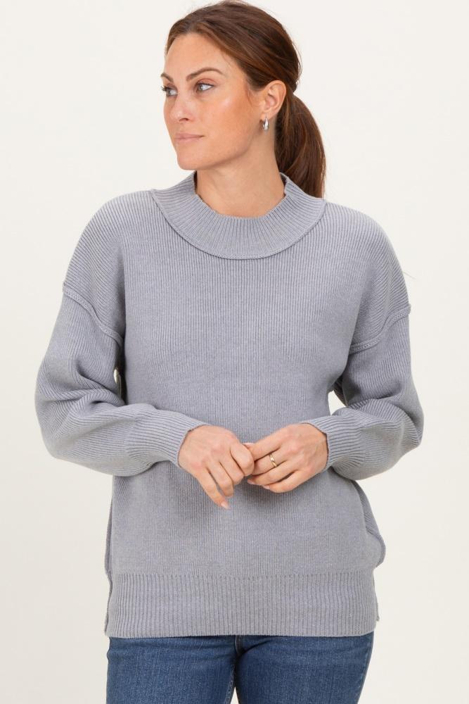grey wide neck drop shoulder sweater