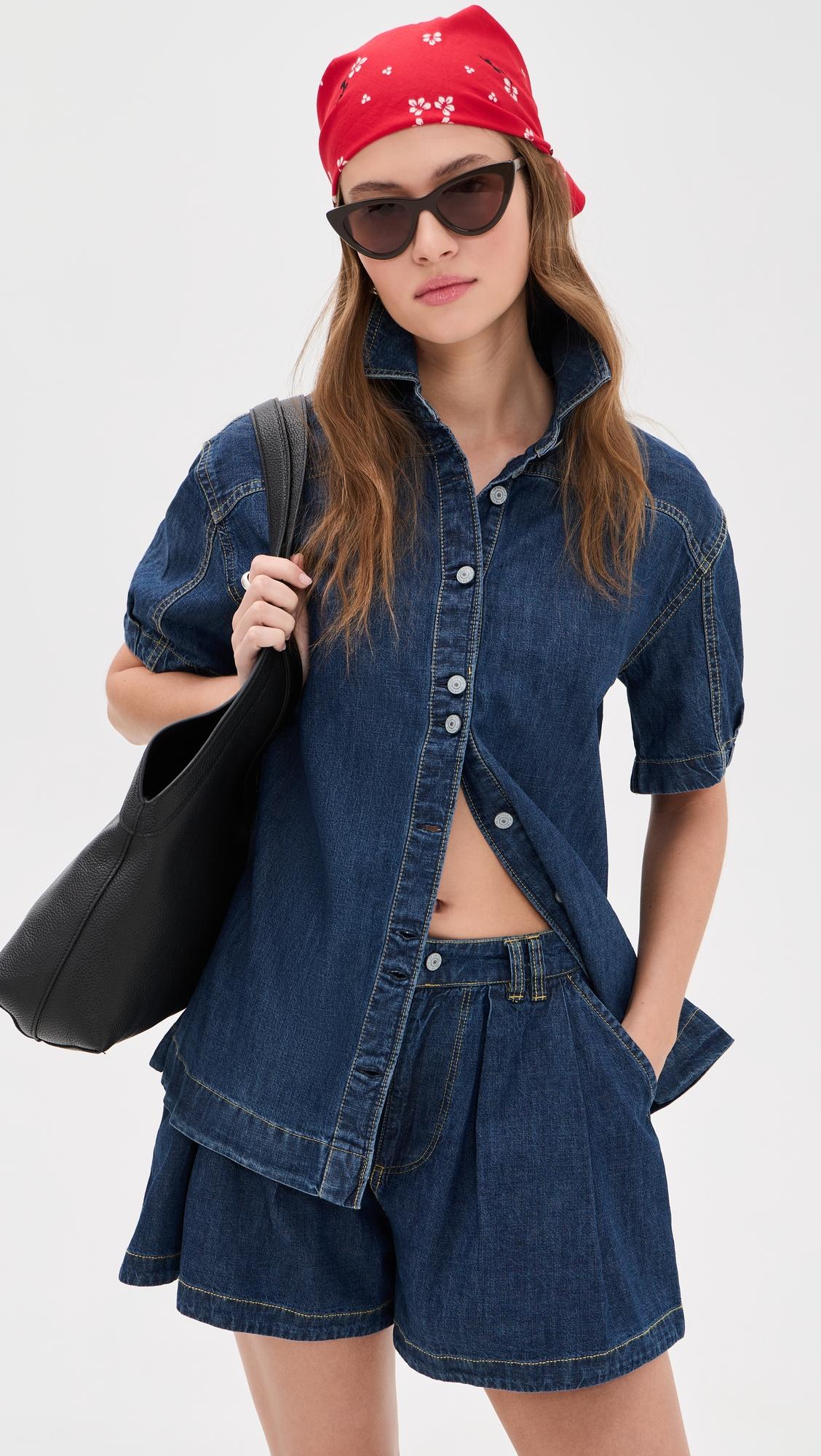 griselda denim button down and shorts set