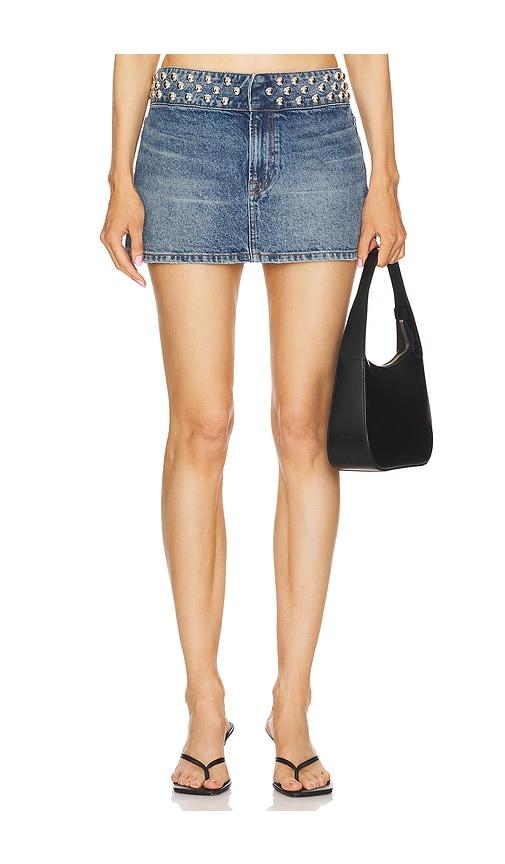 grlfrnd adela low rise mini skirt in denim-medium.