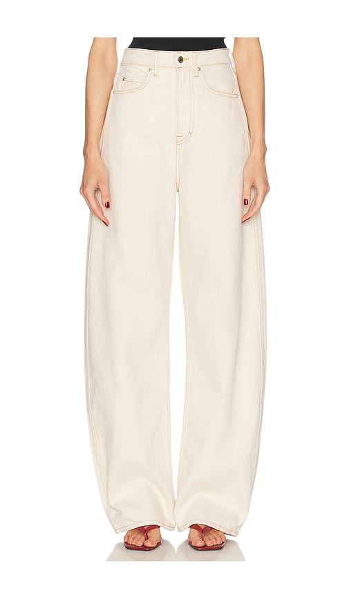 grlfrnd austen high rise curve jeans in beige.