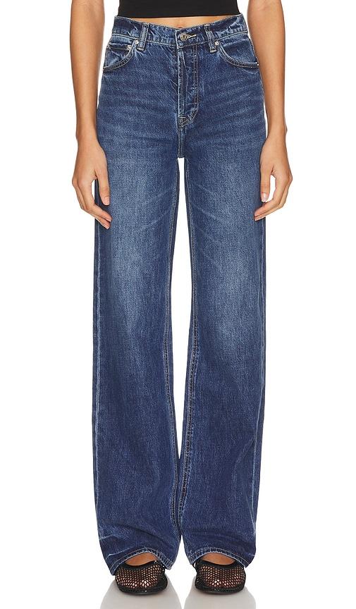 grlfrnd brooklyn high rise loose straight jeans in blue.