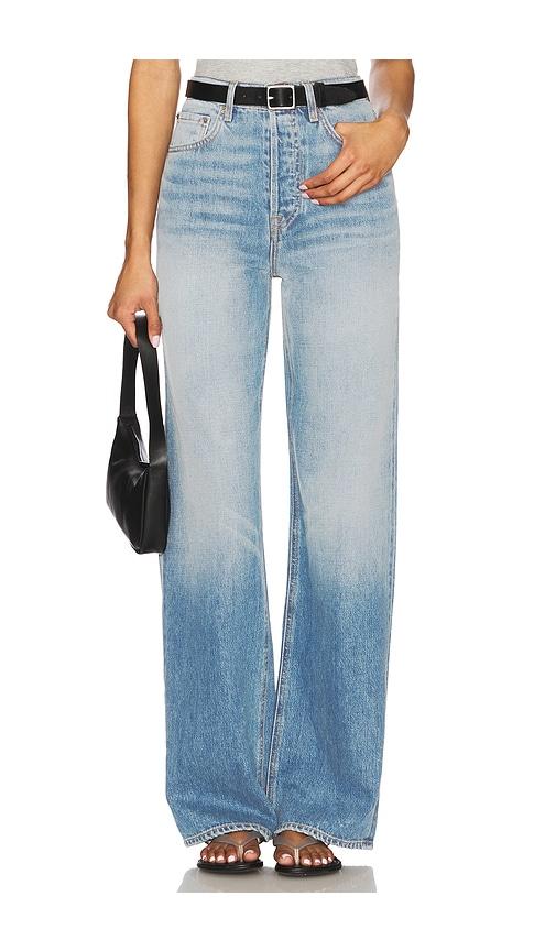 grlfrnd brooklyn high rise straight jeans in blue.