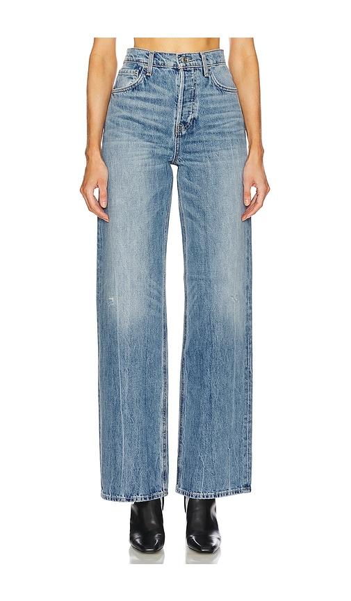 grlfrnd brooklyn high rise straight jeans in denim-medium.
