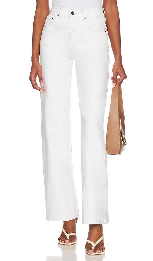 grlfrnd brooklyn high rise straight jeans in white.