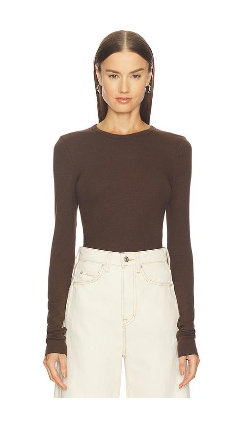 grlfrnd crew neck extra long sleeve tee in brown.