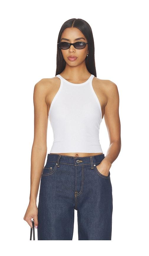 grlfrnd cropped racer tank in white.