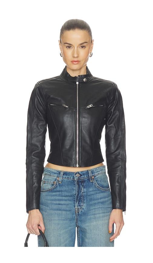 grlfrnd danica leather racer jacket in black.
