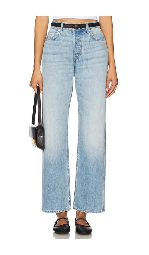 grlfrnd graham high rise straight jeans in blue.