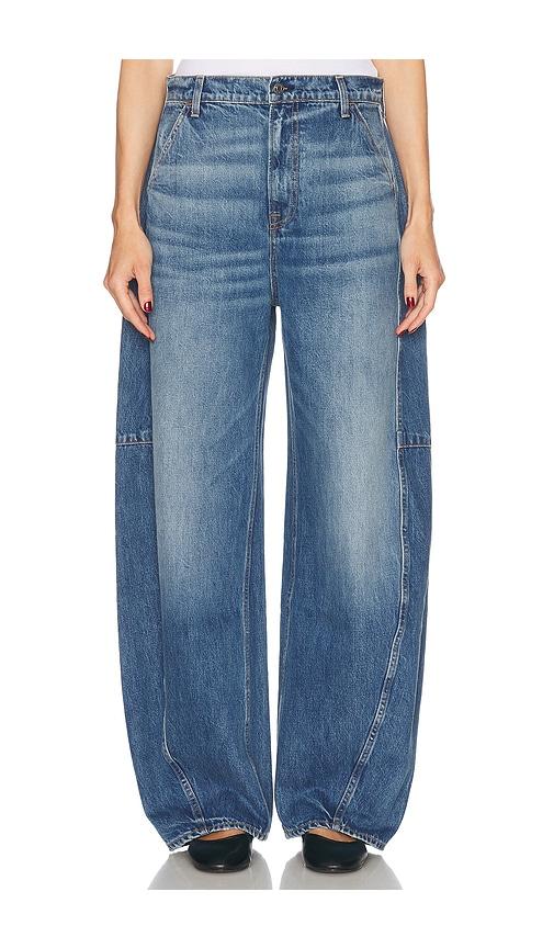 grlfrnd harvey twisted carpenter jeans in blue.