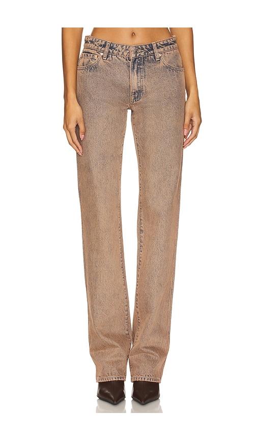 grlfrnd isabel low rise straight jeans in brown.