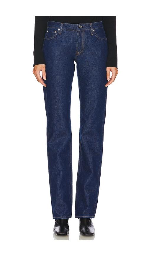 grlfrnd isabel low rise straight jeans in denim-dark.
