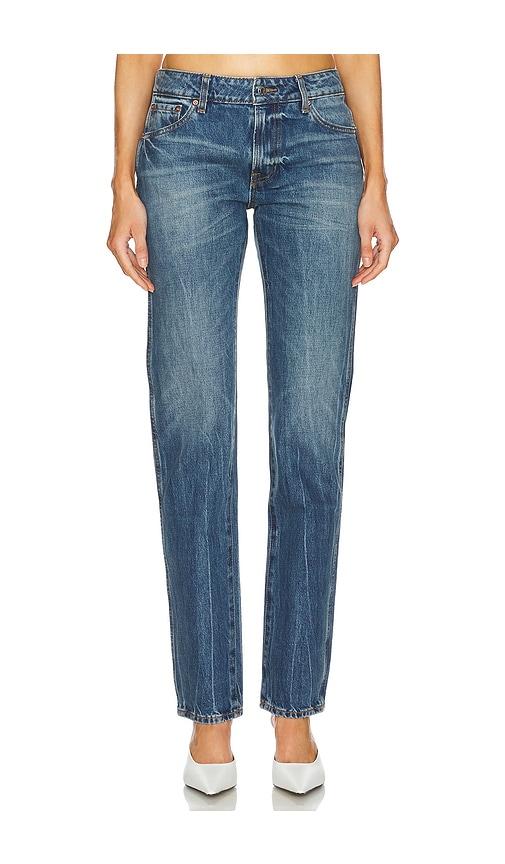 grlfrnd isabel low rise straight jeans in denim-medium.