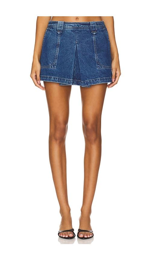 grlfrnd ivy pleated mini skirt in denim-medium.