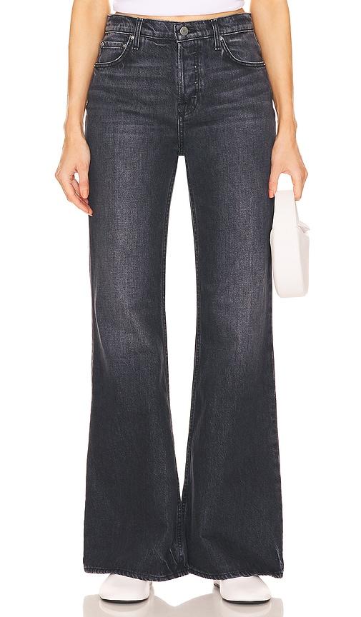 grlfrnd jade low rise relaxed flare jeans in charcoal.