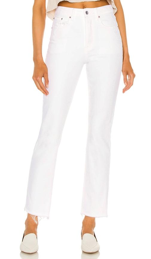 grlfrnd karolina high rise straight crop jeans in white.