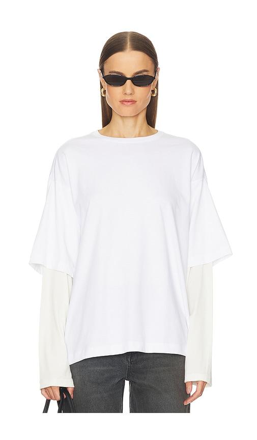 grlfrnd layered long sleeve tee in white.