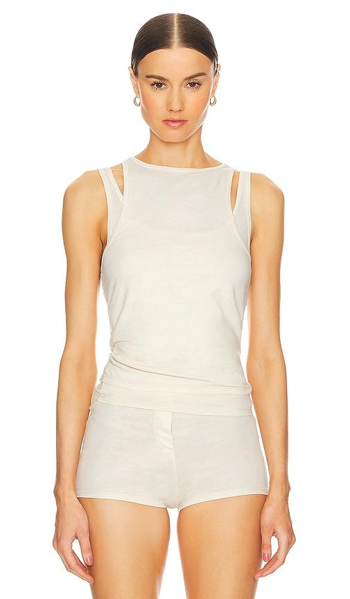 grlfrnd layering jersey tank set in beige.